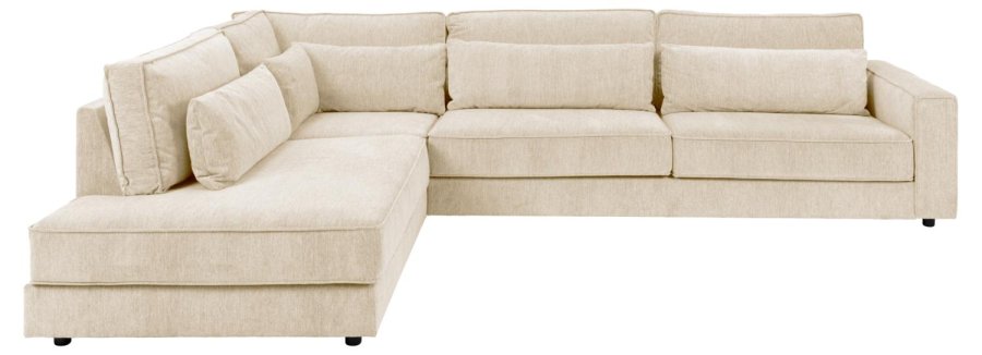 SOFAKONSEPT Cilla hjrnesofa, med venstre hvilemodul og 5 puter - kremstoff og svart polypropylen