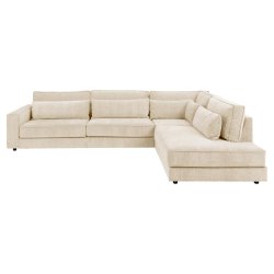 SOFAKONCEPT Cilla hjrnesofa, m. hjre hvilemodul og 5 puder - creme stof og sort polypropylen