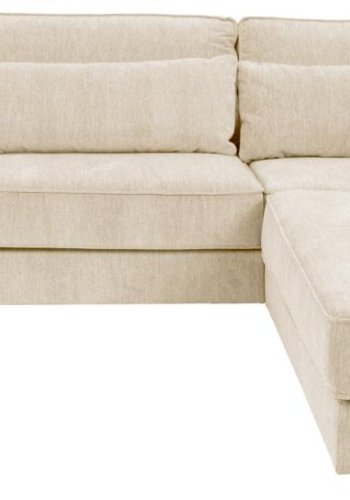 SOFAKONSEPT Cilla hjrnesofa, med hyre hvilemodul og 5 puter - kremstoff og svart polypropylen