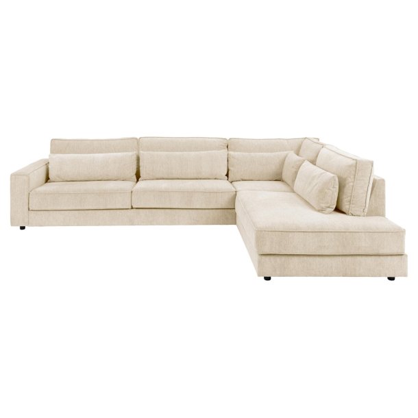 SOFAKONCEPT Cilla hjrnesofa, m. hjre hvilemodul og 5 puder - creme stof og sort polypropylen