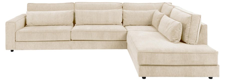 SOFAKONSEPT Cilla hjrnesofa, med hyre hvilemodul og 5 puter - kremstoff og svart polypropylen