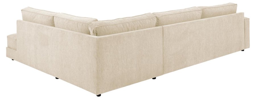 SOFAKONSEPT Cilla hjrnesofa, med hyre hvilemodul og 5 puter - kremstoff og svart polypropylen