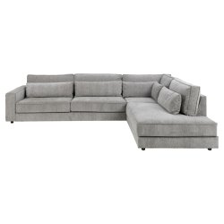 SOFAKONCEPT Cilla hjrnesofa, m. hjre hvilemodul og 5 puder - lysegr stof og sort polypropylen