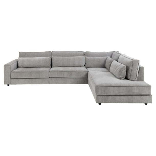 SOFAKONCEPT Cilla hjrnesofa, m. hjre hvilemodul og 5 puder - lysegr stof og sort polypropylen