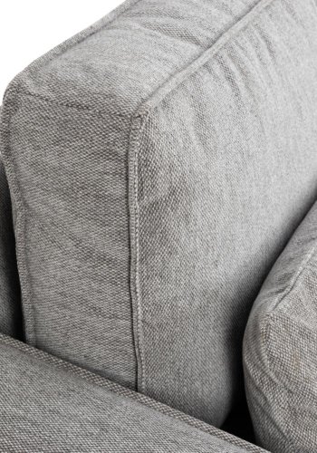 SOFAKONSEPT Cilla hjrnesofa, med hyre hvilemodul og 5 puter - lysegrt stoff og svart polypropylen