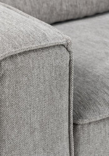 SOFAKONSEPT Cilla hjrnesofa, med hyre hvilemodul og 5 puter - lysegrt stoff og svart polypropylen