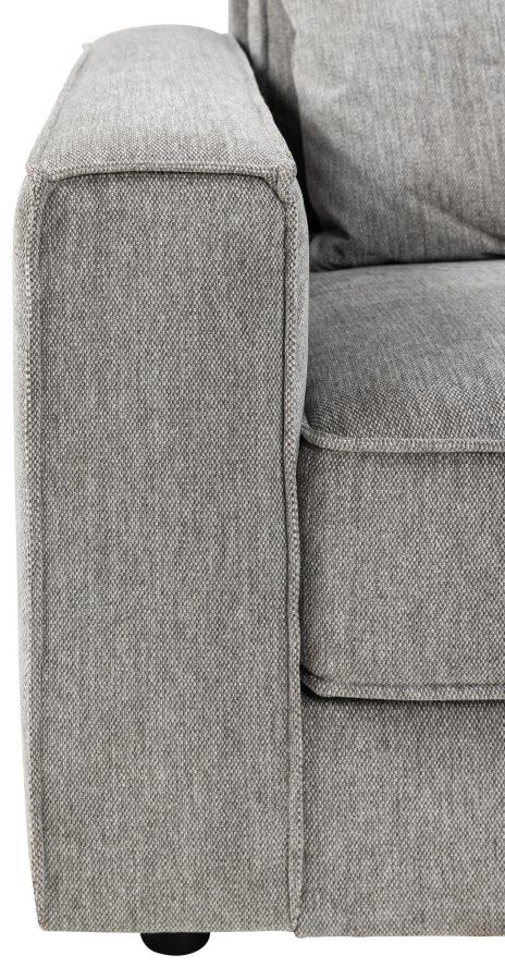 SOFAKONSEPT Cilla hjrnesofa, med hyre hvilemodul og 5 puter - lysegrt stoff og svart polypropylen