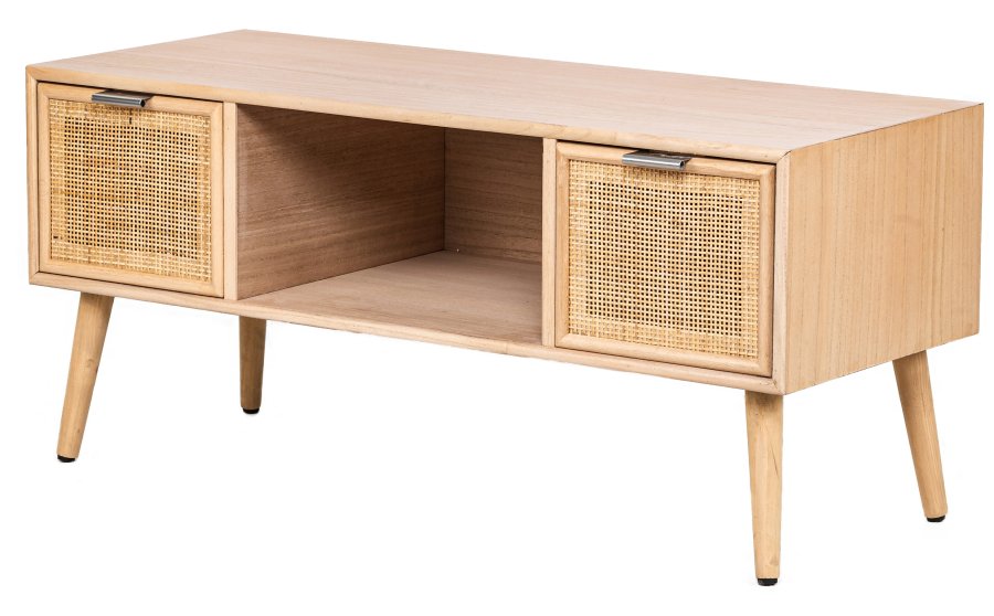 NORDLYS Akita TV-bord, m. 2 skuffer - brun rotting og tre (100x42)