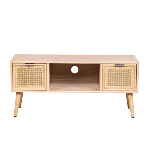 NORDLYS Akita TV-bord, m. 2 skuffer - brun rattan og tr (100x42)