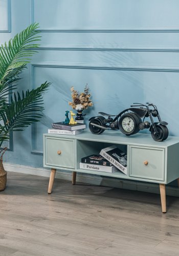 NORDLYS Akita TV-Tisch, mit 2 Schubladen – grünes Holz (100x42)