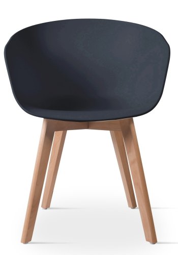 NORDLYS Alborg spisebordsstol, med armlener - sort polypropylen og naturlig tre