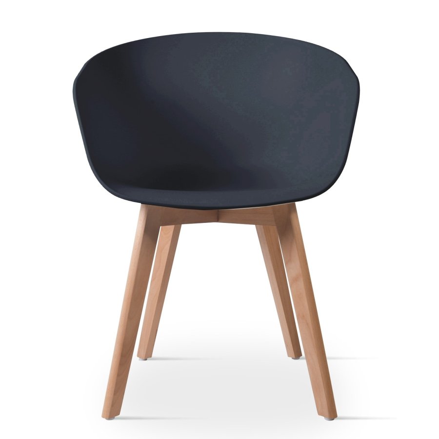 NORDLYS Alborg spisebordsstol, med armlener - sort polypropylen og naturlig tre