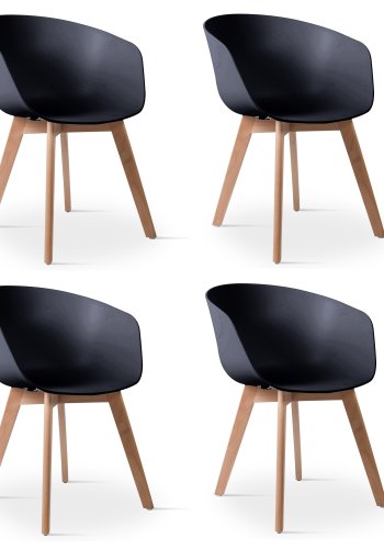 NORDLYS Alborg spisebordsstol, med armlener - sort polypropylen og naturlig tre