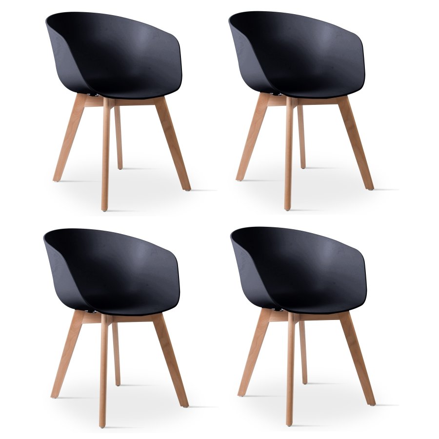 NORDLYS Alborg spisebordsstol, med armlener - sort polypropylen og naturlig tre