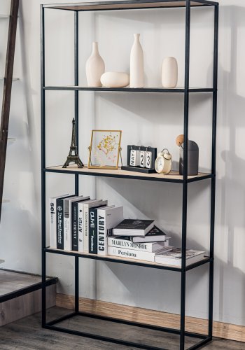 NORDLYS Arne bokhylle, m. 4 hyller - brunt tre og sort metall