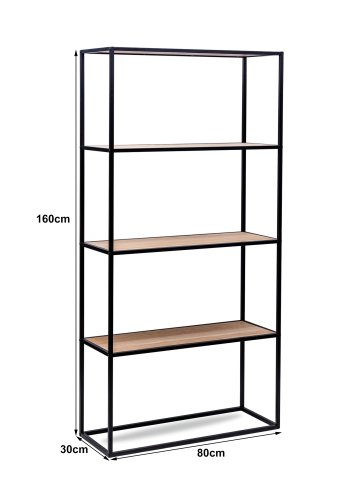 NORDLYS Arne bokhylle, m. 4 hyller - brunt tre og sort metall