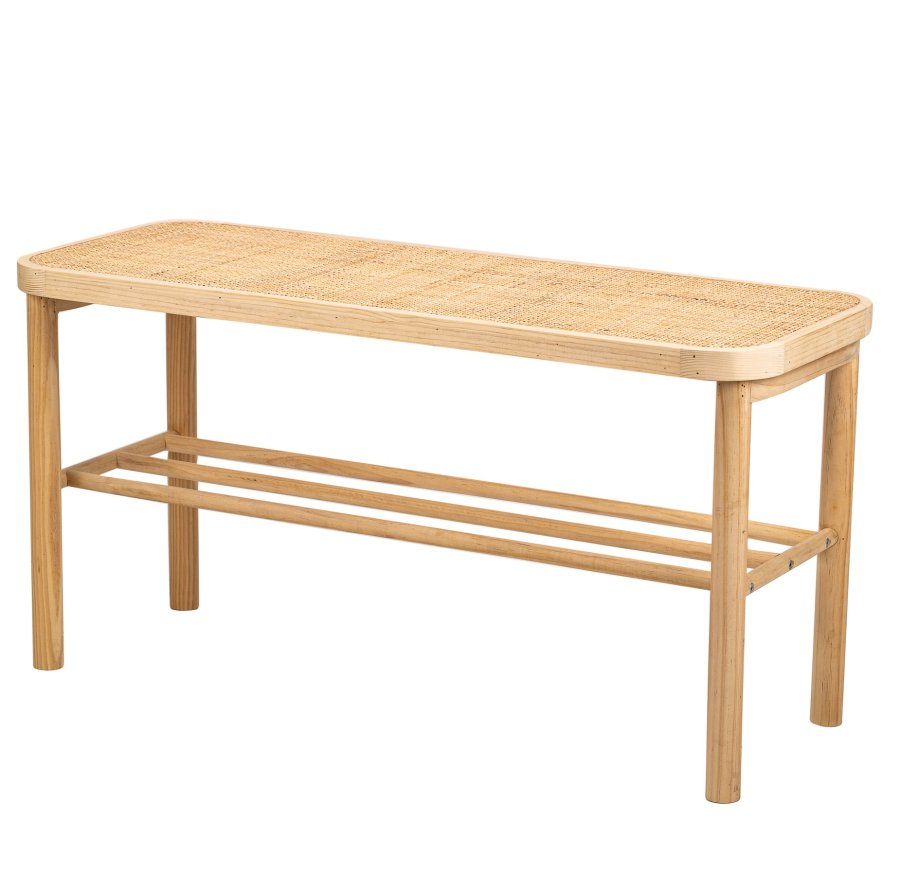 NORDLYS Asugi benk, m. hylle - naturrotting og tre (90x35)