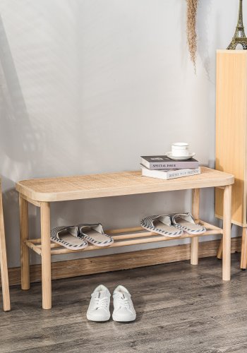 NORDLYS Asugi benk, m. hylle - naturrotting og tre (90x35)