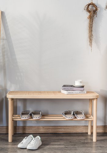 NORDLYS Asugi benk, m. hylle - naturrotting og tre (90x35)