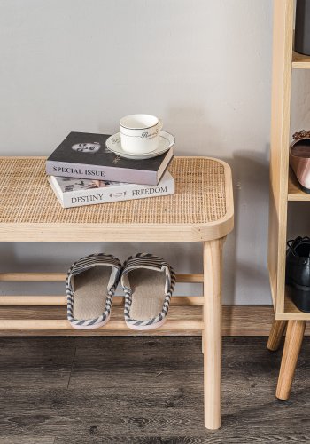 NORDLYS Asugi benk, m. hylle - naturrotting og tre (90x35)