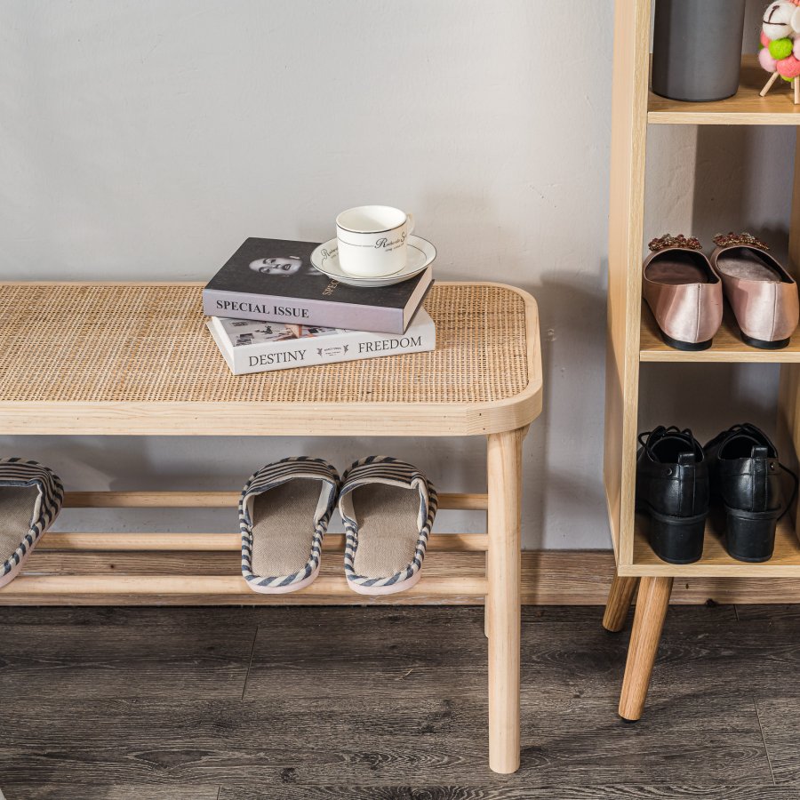 NORDLYS Asugi benk, m. hylle - naturrotting og tre (90x35)