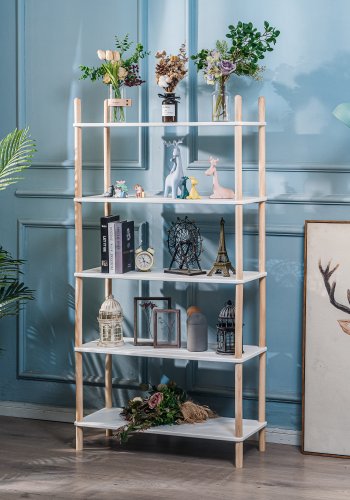 NORDLYS Auckland bokhylle, m. 5 hyller - hvit og naturlig furu