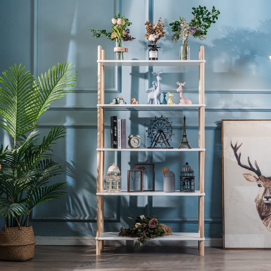 NORDLYS Auckland bokhylle, m. 5 hyller - hvit og naturlig furu