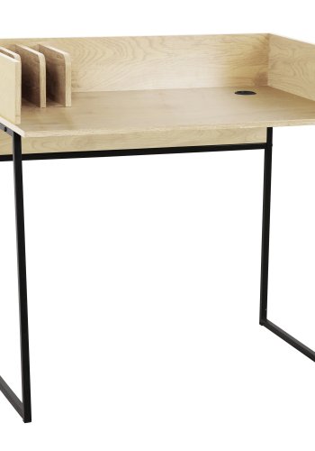 NORDLYS Benton skrivebord, med oppbevaring - beige tre og svart metall (90x48)