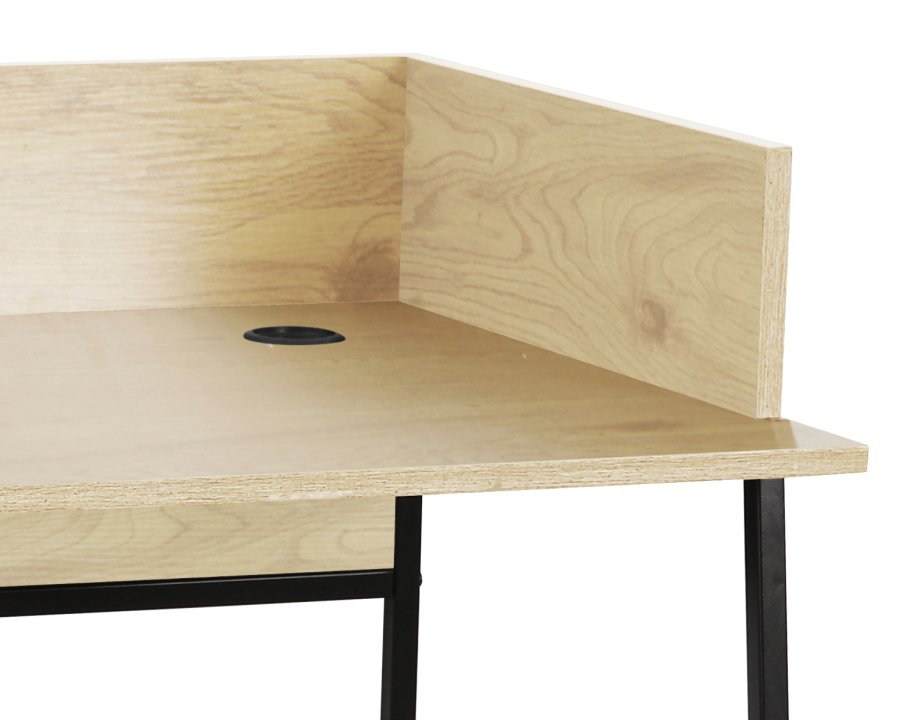 NORDLYS Benton skrivebord, med oppbevaring - beige tre og svart metall (90x48)