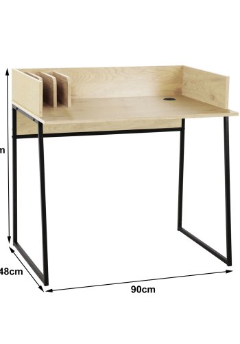 NORDLYS Benton skrivebord, med oppbevaring - beige tre og svart metall (90x48)