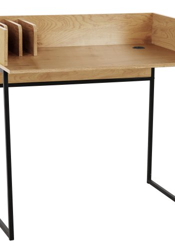 NORDLYS Benton skrivebord, med oppbevaring - brunt tre og svart metall (90x48)