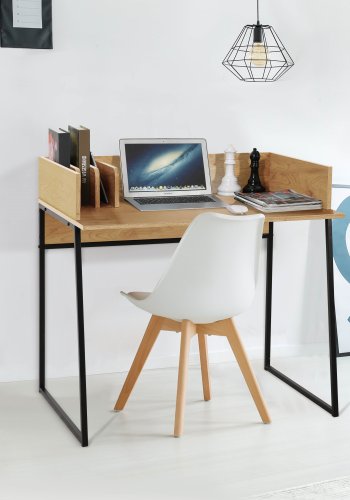 NORDLYS Benton skrivebord, med oppbevaring - brunt tre og svart metall (90x48)