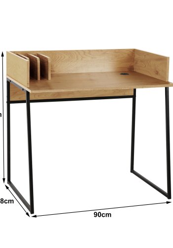 NORDLYS Benton skrivebord, med oppbevaring - brunt tre og svart metall (90x48)