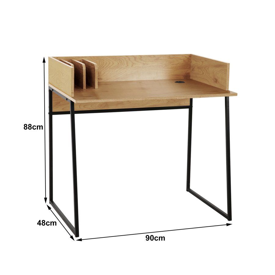 NORDLYS Benton skrivebord, med oppbevaring - brunt tre og svart metall (90x48)