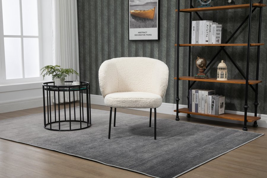 NORDLYS Bergen lenestol - hvit ull og sort metall