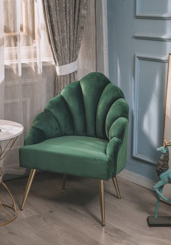 NORDLYS Bolge lenestol - grnn flyel og metall