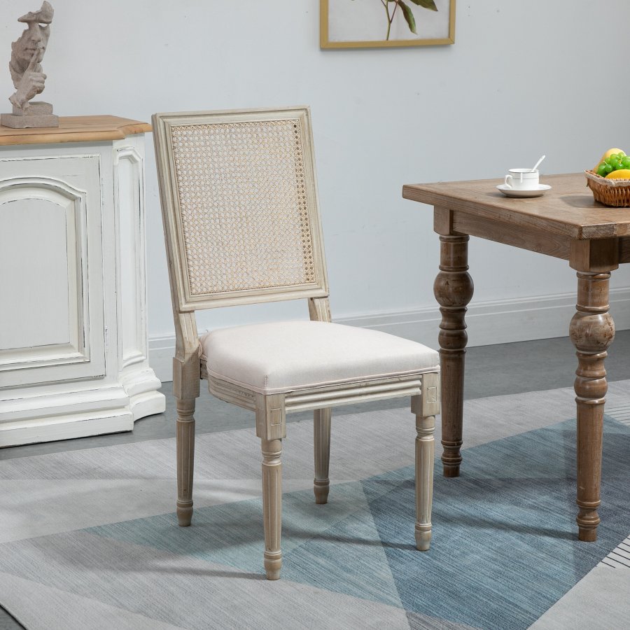 NORDLYS Cambridge Esszimmerstuhl - beiger Stoff und Gummibaumholz