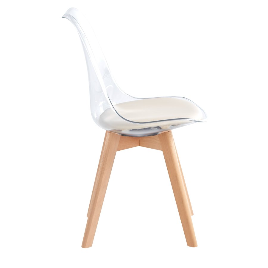 NORDLYS Carmen spisebordsstol - klar plast, beige kunstskinn og naturlig bk