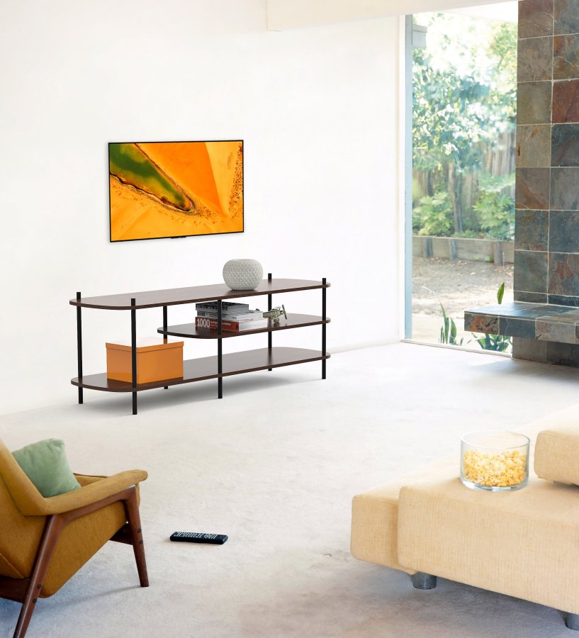 NORDLYS Coleman TV-bord, m. 2 hyller - brunt tre og svart metall (140x40)