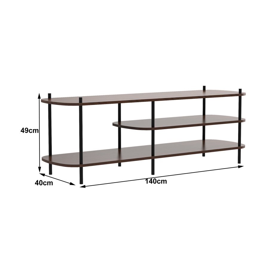 NORDLYS Coleman TV-bord, m. 2 hyller - brunt tre og svart metall (140x40)