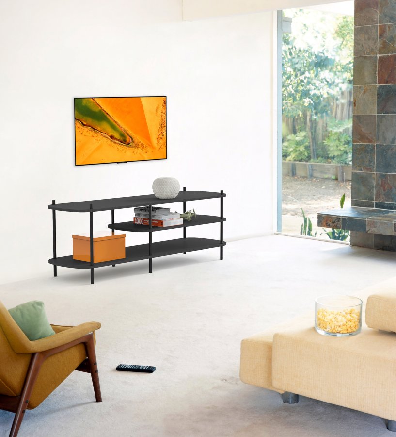 NORDLYS Coleman TV-bord, m. 2 hyller - svart tre og svart metall (140x40)