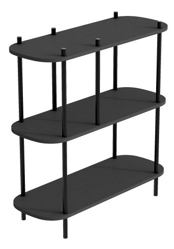 NORDLYS Etasolna bokhylle, m. 3 hyller - svart tre og svart metall (80x30)