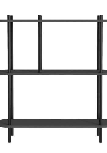 NORDLYS Etasolna bokhylle, m. 3 hyller - svart tre og svart metall (80x30)