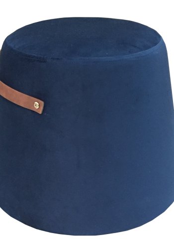 NORDLYS Fudi-puff, rund - brunt imitert skinn og bl flyel (42)