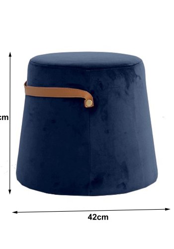 NORDLYS Fudi-puff, rund - brunt imitert skinn og bl flyel (42)