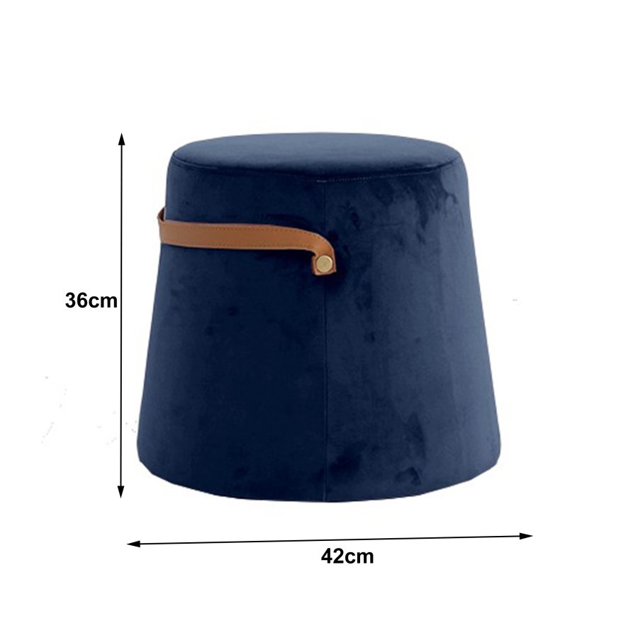 NORDLYS Fudi-puff, rund - brunt imitert skinn og bl flyel (42)