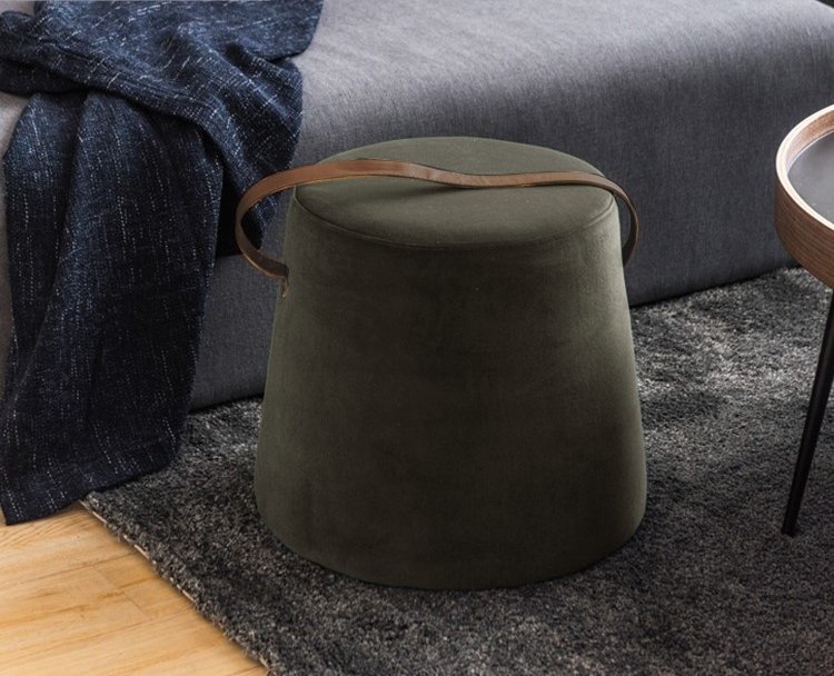  Nordlys NORDLYS Fudi puff, rund - brunt imitert skinn og brun flyel (42)