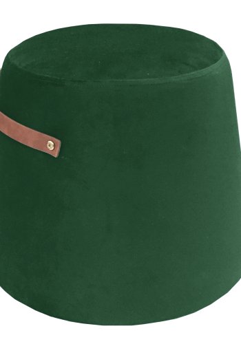 NORDLYS Fudi-puff, rund - brunt imitert skinn og grnn flyel (42)