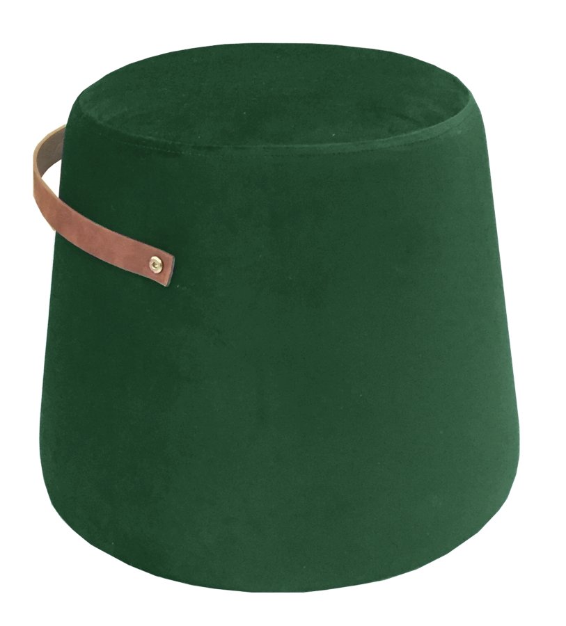 NORDLYS Fudi-puff, rund - brunt imitert skinn og grnn flyel (42)