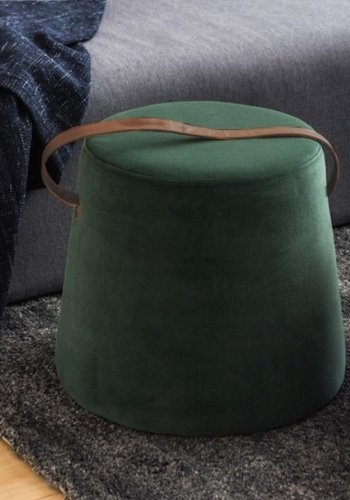 NORDLYS Fudi-puff, rund - brunt imitert skinn og grnn flyel (42)